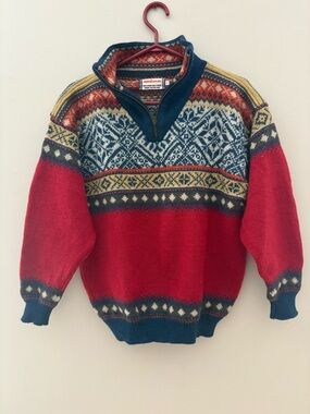 Norskwear Icelandic Wool Sweater Small Nordic Fair Isle Quarter Zip